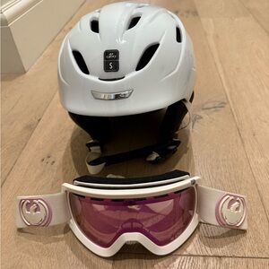 White Ski Helmet and Pink Goggles